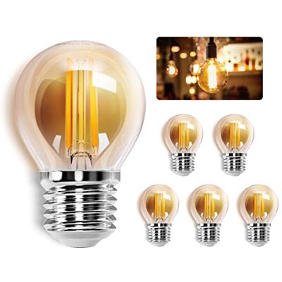 Aigostar Ledlamp E27, warm wit, 2200 K, 420 lm, 4 W (komt overeen met 37 W), retro Edison ledlamp G45, 5 stuks Aigostar Ledlamp E27, warm wit, 2200 K, 420 lm, 4 W (komt overeen met 37 W), retro Edison ledlamp G45, 5 stuks