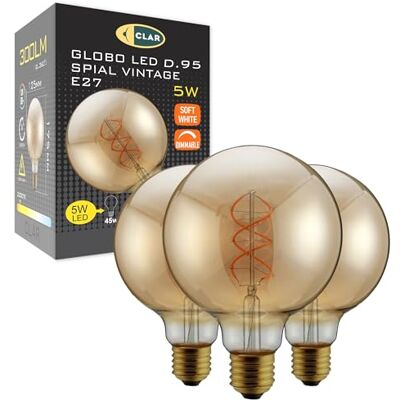 CLAR Ledlamp Globe G95 E27, 5 W, dimbaar, warm wit 2200 K (verpakking van 3) CLAR Ledlamp Globe G95 E27, 5 W, dimbaar, warm wit 2200 K (verpakking van 3)