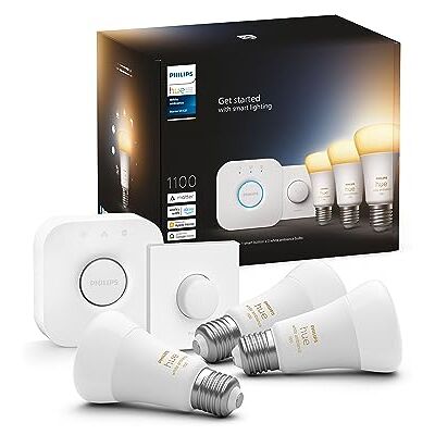 Philips White Ambiance Starterset E27 x3 komt overeen met 75 W, brug en Smart Button Hue x1 Philips White Ambiance Starterset E27 x3 komt overeen met 75 W, brug en Smart Button Hue x1