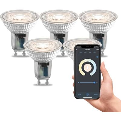 CALEX 5 stuks GU10 CCT led-lampen, wifi-glas, 345 lm, 4,9 W, Alexa/Google/Siri, wit 2200-4000 K, dimbaar, scenario's, zonder brug, wifi 2,4 GHz CALEX 5 stuks GU10 CCT led-lampen, wifi-glas, 345 lm, 4,9 W, Alexa/Google/Siri, wit 2200-4000 K, dimbaar, scenario's, zonder brug, wifi 2,4 GHz