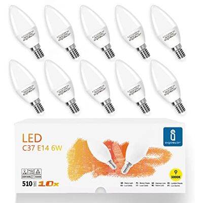 Aigostar E14 6 W ledlamp (komt overeen met 42 W), warm licht 3000 K, 510 lumen, hoek van 220 graden, CRI≥ 80, niet dimbaar, 10 stuks Aigostar E14 6 W ledlamp (komt overeen met 42 W), warm licht 3000 K, 510 lumen, hoek van 220 graden, CRI≥ 80, niet dimbaar, 10 stuks