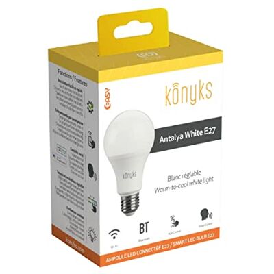Konyks Antalya White E27 Smart gloeilamp, WiFI + BT, 780 lumen, 9 W, wit, verstelbaar, compatibel met Alexa of Google Home, eenvoudige automatisering Konyks Antalya White E27 Smart gloeilamp, WiFI + BT, 780 lumen, 9 W, wit, verstelbaar, compatibel met Alexa of Google Home, eenvoudige automatisering