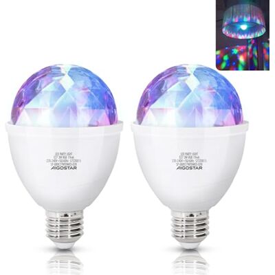 Aigostar LED discolamp E27 3W RGB discobal 360° roterende LED-feestverlichting sfeerlicht party decoratie voor verjaardagsfeest bruiloft Kerstmis Halloween 2 stuks Aigostar LED discolamp E27 3W RGB discobal 360° roterende LED-feestverlichting sfeerlicht party decoratie voor verjaardagsfeest bruiloft Kerstmis Halloween 2 stuks