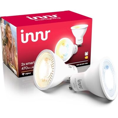 innr Zigbee GU10 slimme gloeilamp, werkt met Hue* en Alexa (brug vereist), warm-witte spot, led-lamp, dimbaar, 470 lumen, 2 stuks innr Zigbee GU10 slimme gloeilamp, werkt met Hue* en Alexa (brug vereist), warm-witte spot, led-lamp, dimbaar, 470 lumen, 2 stuks