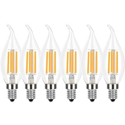 HUAMu Ledlamp, E14, 4 W, filament, kaarsvorm, 4 W, komt overeen met gloeilamp, 40 W, warm wit 2700 K/400 lumen, AC 220-240 V, niet dimbaar, 6 stuks HUAMu Ledlamp, E14, 4 W, filament, kaarsvorm, 4 W, komt overeen met gloeilamp, 40 W, warm wit 2700 K/400 lumen, AC 220-240 V, niet dimbaar, 6 stuks