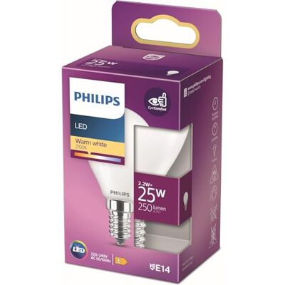 Philips Ledlamp, E14, klassieke druppelvorm, 250 lm, vervangt 25 W, warm wit, 2700 K Philips Ledlamp, E14, klassieke druppelvorm, 250 lm, vervangt 25 W, warm wit, 2700 K