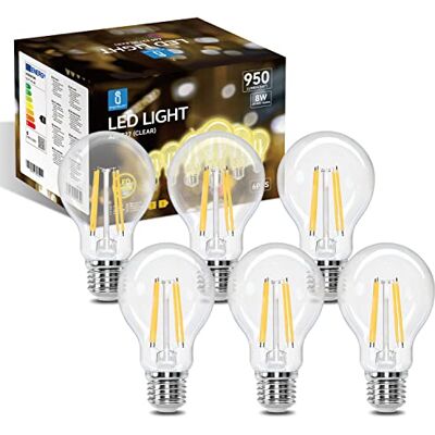 Aigostar Edison LED-lamp, retro, vintage, E27, 8 W, komt overeen met 69 W halogeenlamp, 950 lumen, warm wit 2700 K, decoratieve lamp A60, hoek 330º, CRI ≥ 80, 6 stuks Aigostar Edison LED-lamp, retro, vintage, E27, 8 W, komt overeen met 69 W halogeenlamp, 950 lumen, warm wit 2700 K, decoratieve lamp A60, hoek 330º, CRI ≥ 80, 6 stuks