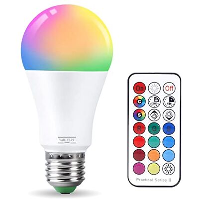 VARICART Ledlampen, kleur E27, 10 W, 12 kleuren, RGB, kleurverandering, ledlamp met afstandsbediening, koud wit, 6000 K, timing, dimbaar, Edison-sfeerlamp, 100 W, komt overeen met 1 stuk VARICART Ledlampen, kleur E27, 10 W, 12 kleuren, RGB, kleurverandering, ledlamp met afstandsbediening, koud wit, 6000 K, timing, dimbaar, Edison-sfeerlamp, 100 W, komt overeen met 1 stuk