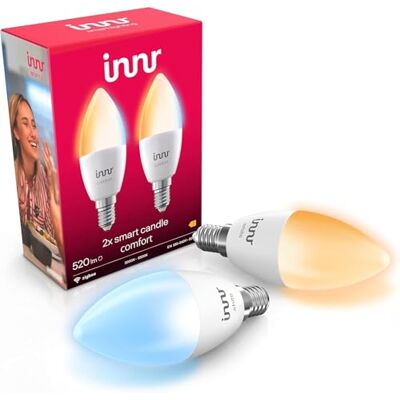 innr Zigbee E14 slimme kaarslamp, werkt met Hue* en Alexa (brug vereist), warmwitte koud-witte gloeilamp, led-lamp, dimbaar, 520 lumen, 2 stuks innr Zigbee E14 slimme kaarslamp, werkt met Hue* en Alexa (brug vereist), warmwitte koud-witte gloeilamp, led-lamp, dimbaar, 520 lumen, 2 stuks