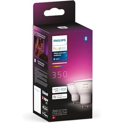 Philips Spot 2 stuks – GU10 – duurzame led-verlichting – smart lamp – wit in gekleurd licht – dimbaar – verbind met Bluetooth of Hue Bridge – werkt met Alexa en Google Home Philips Spot 2 stuks – GU10 – duurzame led-verlichting – smart lamp – wit in gekleurd licht – dimbaar – verbind met Bluetooth of Hue Bridge – werkt met Alexa en Google Home