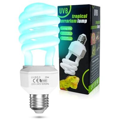 TobeBright UVA-UVB-lamp voor reptielen, E27, 26 W, 5.0, UVA UVB-lamp voor terrarium, schildpadlamp 220-240 V voor draak, hagedis, kameleon, slang, verbetert de D3-synthese en calciumabsorptie TobeBright UVA-UVB-lamp voor reptielen, E27, 26 W, 5.0, UVA UVB-lamp voor terrarium, schildpadlamp 220-240 V voor draak, hagedis, kameleon, slang, verbetert de D3-synthese en calciumabsorptie