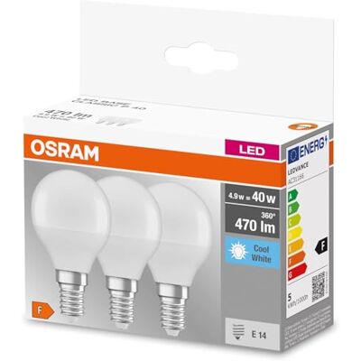 OSRAM LED Classic P40 matglas ledgloeidraadlamp kaarsvorm E14 koud wit (4000 K), 470 lumen, vervangt 40 watt gloeilampen, 3-pack OSRAM LED Classic P40 matglas ledgloeidraadlamp kaarsvorm E14 koud wit (4000 K), 470 lumen, vervangt 40 watt gloeilampen, 3-pack