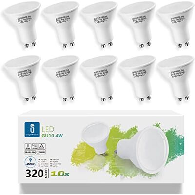 Aigostar Ledlamp, GU10, 4 W, koud wit licht, 6500 K, 320 lumen, hoek van 100-120º, CRI ≥ 80, komt overeen met 47 W halogeenlamp, 10 stuks met doos Aigostar Ledlamp, GU10, 4 W, koud wit licht, 6500 K, 320 lumen, hoek van 100-120º, CRI ≥ 80, komt overeen met 47 W halogeenlamp, 10 stuks met doos