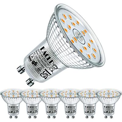EACLL Set van 6 GU10 led-lampen, 6 W, warmwit, vervangt halogeenlampen, 80 W, 625 lm, 2700 K, AC 230 V, flikkervrij, 120 graden stralingshoek, niet dimbaar EACLL Set van 6 GU10 led-lampen, 6 W, warmwit, vervangt halogeenlampen, 80 W, 625 lm, 2700 K, AC 230 V, flikkervrij, 120 graden stralingshoek, niet dimbaar