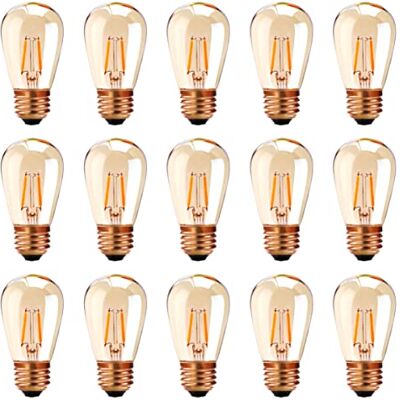 Genixgreen Ledlamp, E27, Edison, 1 W, S14, ST45, voor lichtketting, E27, warm licht, 2200 K, komt overeen met een 10 W gloeilamp, niet dimbaar, 15 stuks Genixgreen Ledlamp, E27, Edison, 1 W, S14, ST45, voor lichtketting, E27, warm licht, 2200 K, komt overeen met een 10 W gloeilamp, niet dimbaar, 15 stuks
