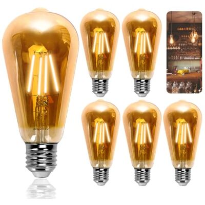 Aigostar Vintage Edison-lampen, E27, 4 W, 400 lumen, warm wit, 2200 K, decoratieve lamp ST64, ideaal voor thuis, bars, café, restaurant, niet dimbaar, 5 stuks Aigostar Vintage Edison-lampen, E27, 4 W, 400 lumen, warm wit, 2200 K, decoratieve lamp ST64, ideaal voor thuis, bars, café, restaurant, niet dimbaar, 5 stuks