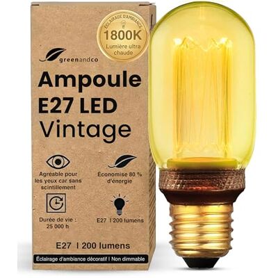 greenandco ® Ledlamp, decoratief, vintage, retro, industrieel, antiek, Edison, E27, T45, 4 W, 200 lm, 1800 K, zeer warm wit, 320 graden, 230 V, geen flikkeren, niet dimbaar greenandco ® Ledlamp, decoratief, vintage, retro, industrieel, antiek, Edison, E27, T45, 4 W, 200 lm, 1800 K, zeer warm wit, 320 graden, 230 V, geen flikkeren, niet dimbaar