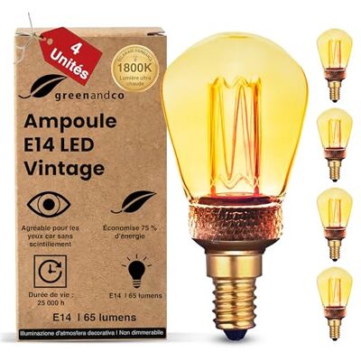 greenandco ® ledlamp, decoratief, vintage, retro, industrieel, antiek, Edison, E14, ST45, 2 W, 65 lm, 1800 K (zeer warm wit), 320 graden, 230 V, geen flikkeren, niet dimbaar, 4 stuks greenandco ® ledlamp, decoratief, vintage, retro, industrieel, antiek, Edison, E14, ST45, 2 W, 65 lm, 1800 K (zeer warm wit), 320 graden, 230 V, geen flikkeren, niet dimbaar, 4 stuks