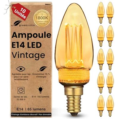 greenandco ® ledlampen, decoratief, vintage, retro, industrieel, antiek, Edison, E14, C35, 2 W, 65 lm, 1800 K, zeer warm wit, 320 graden, 230 V, geen flikkeren, niet dimbaar, 10 stuks greenandco ® ledlampen, decoratief, vintage, retro, industrieel, antiek, Edison, E14, C35, 2 W, 65 lm, 1800 K, zeer warm wit, 320 graden, 230 V, geen flikkeren, niet dimbaar, 10 stuks