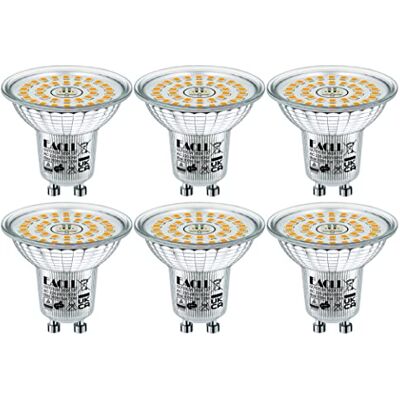 EACLL Set van 6 GU10 led-lampen, 6,5 W, warmwit, vervangt 100 W halogeenlampen, 3000 K, 730 lm, AC 230 V, flikkervrij, stralingshoek 120 graden, niet dimbaar EACLL Set van 6 GU10 led-lampen, 6,5 W, warmwit, vervangt 100 W halogeenlampen, 3000 K, 730 lm, AC 230 V, flikkervrij, stralingshoek 120 graden, niet dimbaar