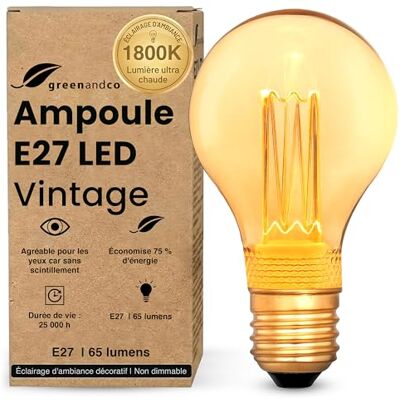 greenandco ® Ledlamp, decoratief, vintage, retro, industrieel, antiek, Edison, E27, A60, 2 W, 65 lm, 1800 K, zeer warm wit, 320 graden, 230 V, geen flikkeren, niet dimbaar greenandco ® Ledlamp, decoratief, vintage, retro, industrieel, antiek, Edison, E27, A60, 2 W, 65 lm, 1800 K, zeer warm wit, 320 graden, 230 V, geen flikkeren, niet dimbaar