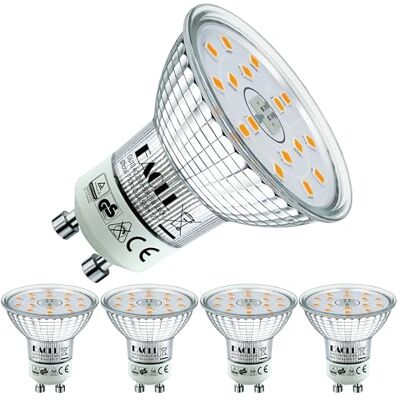 EACLL Set van 4 GU10 led-lampen, 5 W, warmwit, vervangt 70 W halogeenlampen, 585 lm, 3000 K, AC 230 V, flikkervrij, stralingshoek 120 graden, niet dimbaar EACLL Set van 4 GU10 led-lampen, 5 W, warmwit, vervangt 70 W halogeenlampen, 585 lm, 3000 K, AC 230 V, flikkervrij, stralingshoek 120 graden, niet dimbaar