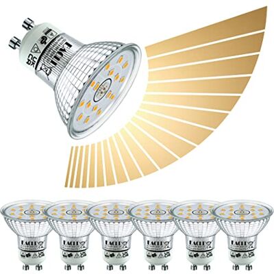 EACLL Set van 6 GU10 ledlampen, 4,8 W, dimbaar, 50 W halogeen-equivalent, warm wit, 3000 K, 425 lumen, flikkervrije verlichting, 120 graden traploos dimbaar, lamp EACLL Set van 6 GU10 ledlampen, 4,8 W, dimbaar, 50 W halogeen-equivalent, warm wit, 3000 K, 425 lumen, flikkervrije verlichting, 120 graden traploos dimbaar, lamp
