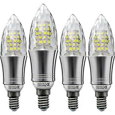HZSANUE Ledlamp in kaarsvorm, E14, 12 W, komt overeen met 100 W, gloeilamp, 6500 K, koudwit, 1350 lm, ledlamp, kleine Edison-kaars, 4 stuks HZSANUE Ledlamp in kaarsvorm, E14, 12 W, komt overeen met 100 W, gloeilamp, 6500 K, koudwit, 1350 lm, ledlamp, kleine Edison-kaars, 4 stuks