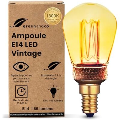 greenandco ® Ledlamp, decoratief, vintage, retro, industrieel, antiek, Edison, E14, ST45, 2 W, 65 lm, 1800 K, zeer warm wit, 320 graden, 230 V, geen flikkeren, niet dimbaar greenandco ® Ledlamp, decoratief, vintage, retro, industrieel, antiek, Edison, E14, ST45, 2 W, 65 lm, 1800 K, zeer warm wit, 320 graden, 230 V, geen flikkeren, niet dimbaar