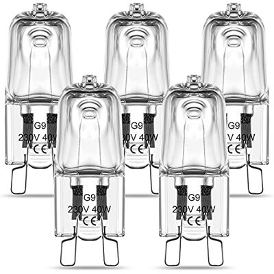 RuLEDne 5 stuks G9 halogeenlampen 40 W ovenlamp, transparante capsule, warmwit, 2700 K, 230 V, 300 °C, hittebestendig, magnetron RuLEDne 5 stuks G9 halogeenlampen 40 W ovenlamp, transparante capsule, warmwit, 2700 K, 230 V, 300 °C, hittebestendig, magnetron