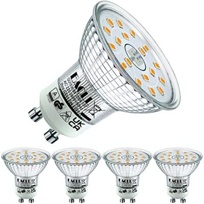 EACLL GU10 LED Lamp Warm Wit, 4.9W Gelijk aan 70W Halogeenlampen, 4-pack, 2700K 515lm AC 230V Geen Flikkering Energiezuinige Verlichting, Stralingshoek 120° LED-Spot, Niet Dimbaar Reflectorlamp EACLL GU10 LED Lamp Warm Wit, 4.9W Gelijk aan 70W Halogeenlampen, 4-pack, 2700K 515lm AC 230V Geen Flikkering Energiezuinige Verlichting, Stralingshoek 120° LED-Spot, Niet Dimbaar Reflectorlamp