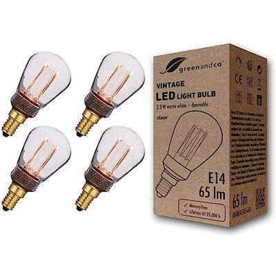 greenandco 4 x dimbare ledlampen decoratieve vintage stijl E14 ST45 helder 2,3 W 65 lm 1800 K zeer warm wit 320 ° 230 V geen flikkeren greenandco 4 x dimbare ledlampen decoratieve vintage stijl E14 ST45 helder 2,3 W 65 lm 1800 K zeer warm wit 320 ° 230 V geen flikkeren