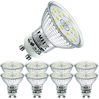 EACLL GU10 LED Lamp Koel Wit, 4.9W Gelijk aan 75W Halogeenlampen, 8-pack, 6000K 585lm AC 230V Geen Flikkering Energiezuinige Verlichting, Stralingshoek 120° LED-Spot, Niet Dimbaar Reflectorlamp EACLL GU10 LED Lamp Koel Wit, 4.9W Gelijk aan 75W Halogeenlampen, 8-pack, 6000K 585lm AC 230V Geen Flikkering Energiezuinige Verlichting, Stralingshoek 120° LED-Spot, Niet Dimbaar Reflectorlamp