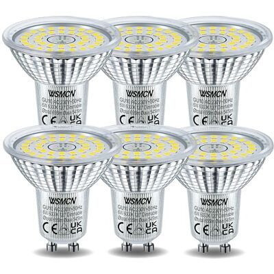 WSMCN Ledlamp, GU10, PAR16, koudwit, 6000 K, 6 W, komt overeen met 70 W, halogeenlamp, 655 lumen, dimbaar, led-spot, flikkervrij, stralingshoek 120 graden, 6 stuks WSMCN Ledlamp, GU10, PAR16, koudwit, 6000 K, 6 W, komt overeen met 70 W, halogeenlamp, 655 lumen, dimbaar, led-spot, flikkervrij, stralingshoek 120 graden, 6 stuks