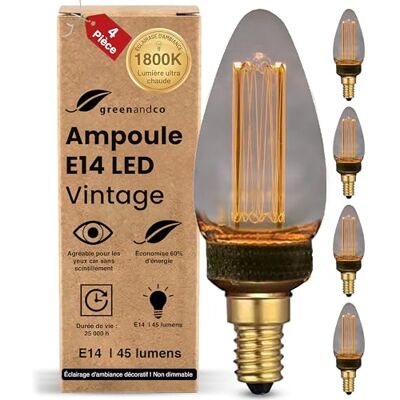 greenandco 4x ® Vintage Design LED lamp voor sfeerverlichting E14 C35 Edison lamp 2W 45lm 2000K rook extra warm wit 320° 230V flikkervrij, niet dimbaar Ampoule décorative, blanc très chaud, aucun scintillement, non-dimmable greenandco 4x ® Vintage Design LED lamp voor sfeerverlichting E14 C35 Edison lamp 2W 45lm 2000K rook extra warm wit 320° 230V flikkervrij, niet dimbaar Ampoule décorative, blanc très chaud, aucun scintillement, non-dimmable
