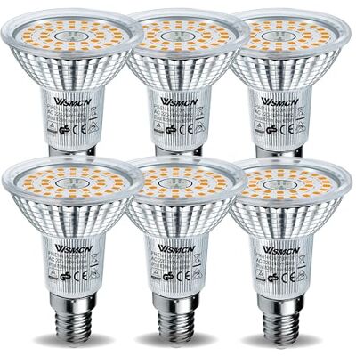 WSMCN Ledlamp, E14 R50, warmwit, 2700 Kelvin, 6,5 W, komt overeen met 90 W, halogeenlamp, niet dimbaar, 655 lumen, stralingshoek 120 graden, 6 stuks WSMCN Ledlamp, E14 R50, warmwit, 2700 Kelvin, 6,5 W, komt overeen met 90 W, halogeenlamp, niet dimbaar, 655 lumen, stralingshoek 120 graden, 6 stuks
