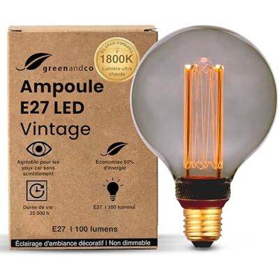 greenandco ® Vintage design ledlamp voor sfeerverlichting E27 G95 Edison 4W 100lm 1800K extra warm wit 320° 230V flikkervrij niet dimbaar greenandco ® Vintage design ledlamp voor sfeerverlichting E27 G95 Edison 4W 100lm 1800K extra warm wit 320° 230V flikkervrij niet dimbaar