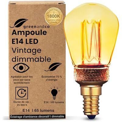 greenandco Dimbare ledlamp decoratieve vintage stijl E14 ST45 amber 2,3 W 65 lm 1800 K zeer warm wit 320 ° 230 V geen flikkeren greenandco Dimbare ledlamp decoratieve vintage stijl E14 ST45 amber 2,3 W 65 lm 1800 K zeer warm wit 320 ° 230 V geen flikkeren