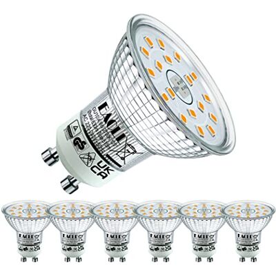 EACLL Set van 6 GU10 led-lampen, warm wit, 4,9 W, vervangt 70 W halogeenlampen, 515 lm, 2700 K, AC 230 V, flikkervrij, stralingshoek van 120 graden, niet dimbaar EACLL Set van 6 GU10 led-lampen, warm wit, 4,9 W, vervangt 70 W halogeenlampen, 515 lm, 2700 K, AC 230 V, flikkervrij, stralingshoek van 120 graden, niet dimbaar
