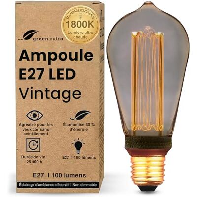 greenandco Vintage design ledlamp voor sfeerverlichting, E27 ST64, rook, 4 W 100 lm, 1800 K extra warm wit, 320 °, 230 V, flikkervrij, niet dimbaar, lamp greenandco Vintage design ledlamp voor sfeerverlichting, E27 ST64, rook, 4 W 100 lm, 1800 K extra warm wit, 320 °, 230 V, flikkervrij, niet dimbaar, lamp
