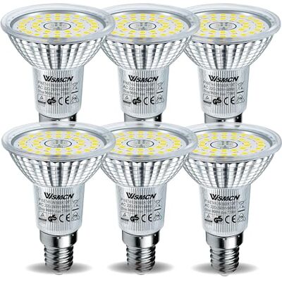WSMCN Ledlamp, E14 R50, koudwit, 6000 Kelvin, 6,5 W, komt overeen met 100 W, halogeenlamp, niet dimbaar, 770 lumen, stralingshoek 120 graden, 6 stuks WSMCN Ledlamp, E14 R50, koudwit, 6000 Kelvin, 6,5 W, komt overeen met 100 W, halogeenlamp, niet dimbaar, 770 lumen, stralingshoek 120 graden, 6 stuks