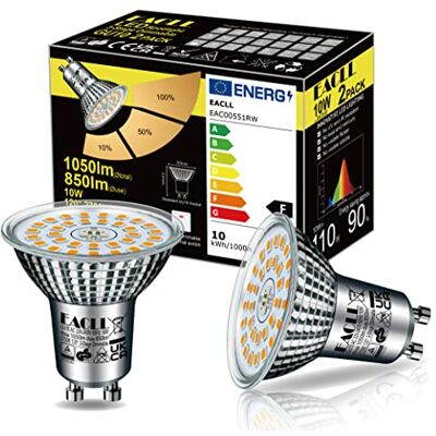 EACLL 2 stuks GU10 LED-lampen 10W 3-traps dimbaar, 850 lumen, 2700 K, vervangt 110 W halogeen, 3 helderheidsniveaus met 3-in-1 geheugen, flikkervrije reflector EACLL 2 stuks GU10 LED-lampen 10W 3-traps dimbaar, 850 lumen, 2700 K, vervangt 110 W halogeen, 3 helderheidsniveaus met 3-in-1 geheugen, flikkervrije reflector