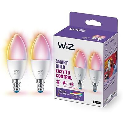 WiZ Kaarslamp 2 stuks – gekleurd en wit licht – Slimme led-verlichting – E14 fitting – 40 W – mat – wifi WiZ Kaarslamp 2 stuks – gekleurd en wit licht – Slimme led-verlichting – E14 fitting – 40 W – mat – wifi