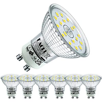 EACLL Set van 6 GU10 ledlampen, koudwit, 4,9 W, vervangt 75 W halogeenlampen, 585 lm, 6000 K, AC 230 V, flikkervrij, stralingshoek van 120 graden, niet dimbaar EACLL Set van 6 GU10 ledlampen, koudwit, 4,9 W, vervangt 75 W halogeenlampen, 585 lm, 6000 K, AC 230 V, flikkervrij, stralingshoek van 120 graden, niet dimbaar