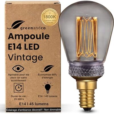 greenandco ® Ledlamp, decoratief, vintage, retro, industrieel, antiek, Edison, E14, ST45, 2 W, 45 lm, 2000K, zeer warm wit, 320 graden, 230 V, geen flikkeren, niet dimbaar greenandco ® Ledlamp, decoratief, vintage, retro, industrieel, antiek, Edison, E14, ST45, 2 W, 45 lm, 2000K, zeer warm wit, 320 graden, 230 V, geen flikkeren, niet dimbaar