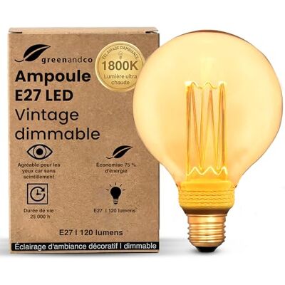 greenandco Dimbare ledlamp decoratieve vintage stijl E27 G95 amber 3,5 W 120 lm 1800 K zeer warm wit 320 ° 230 V geen flikkeren greenandco Dimbare ledlamp decoratieve vintage stijl E27 G95 amber 3,5 W 120 lm 1800 K zeer warm wit 320 ° 230 V geen flikkeren