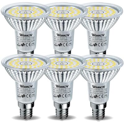 WSMCN Ledlamp, E14 R50, daglicht, wit, 5000 Kelvin, 6,5 W, komt overeen met 100 W, halogeenlamp, niet dimbaar, 760 lumen, stralingshoek 120 graden, 6 stuks WSMCN Ledlamp, E14 R50, daglicht, wit, 5000 Kelvin, 6,5 W, komt overeen met 100 W, halogeenlamp, niet dimbaar, 760 lumen, stralingshoek 120 graden, 6 stuks