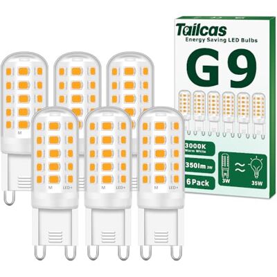 Tailcas Ledlampen, G9, 5 W, komt overeen met 50 W halogeenlamp, 15,5 mm x 51 mm, warmwit, 3000 K, 500 lm, niet dimbaar, zonder flikkeren, AC/DC 220-240 V, voor slaapkamer, woonkamer, keuken, tuin, 6 stuks Tailcas Ledlampen, G9, 5 W, komt overeen met 50 W halogeenlamp, 15,5 mm x 51 mm, warmwit, 3000 K, 500 lm, niet dimbaar, zonder flikkeren, AC/DC 220-240 V, voor slaapkamer, woonkamer, keuken, tuin, 6 stuks
