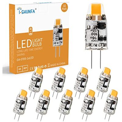 I-SHUNFA Ledlampen G4, AC/DC 12 V, 100 lm, warmwit 1 W, 3000 K, geen flikkeren, vervangt 10 W halogeenlampen, 360 graden stralingshoek, geen dimmer, 10 stuks I-SHUNFA Ledlampen G4, AC/DC 12 V, 100 lm, warmwit 1 W, 3000 K, geen flikkeren, vervangt 10 W halogeenlampen, 360 graden stralingshoek, geen dimmer, 10 stuks