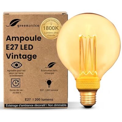 greenandco ® Ledlamp, decoratief, vintage, retro, industrieel, antiek, Edison, E27, G95, 4 W, 200 lm, 1800 K, zeer warm wit, 320 graden, 230 V, geen flikkeren, niet dimbaar greenandco ® Ledlamp, decoratief, vintage, retro, industrieel, antiek, Edison, E27, G95, 4 W, 200 lm, 1800 K, zeer warm wit, 320 graden, 230 V, geen flikkeren, niet dimbaar